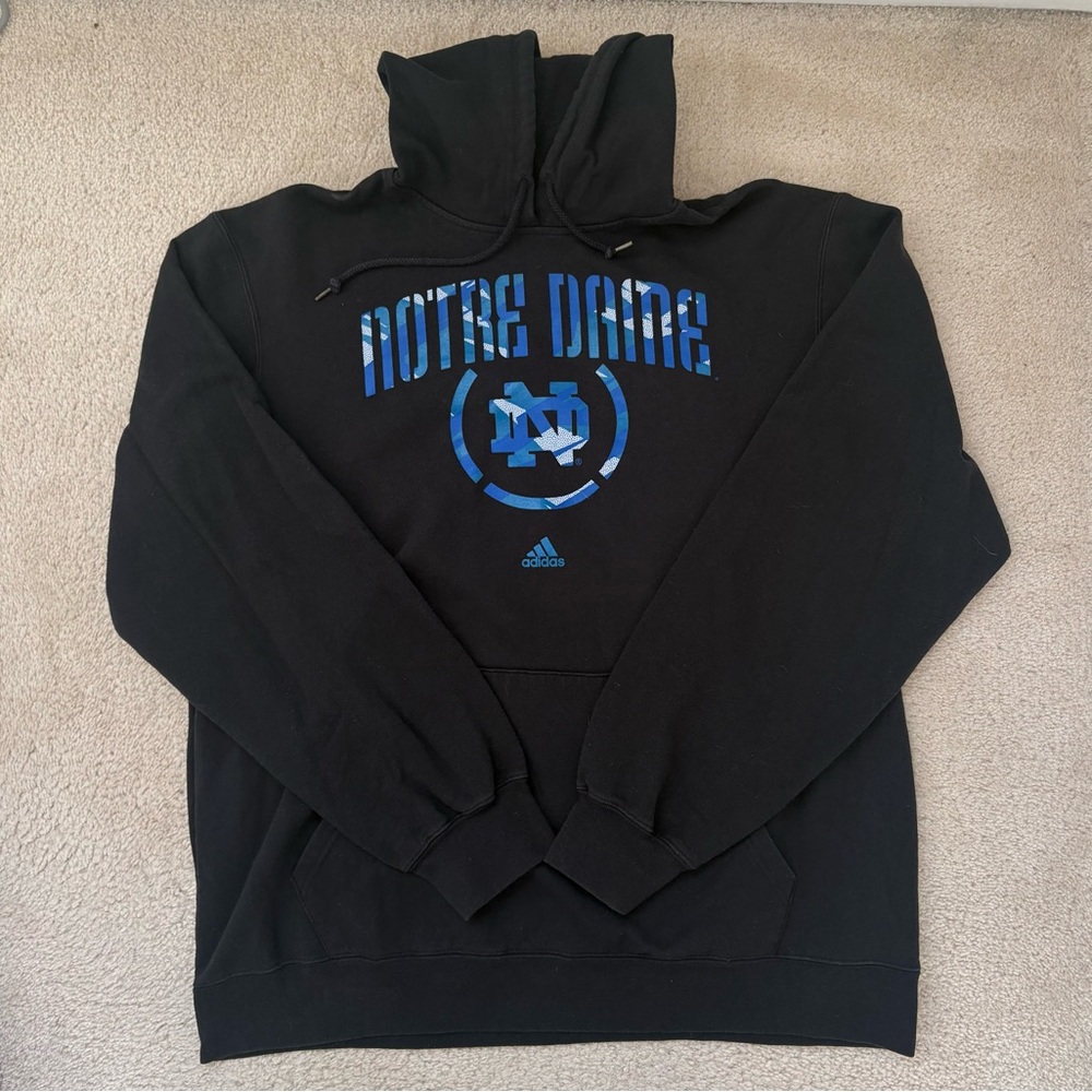 UNIVERSITY OF NOTRE DAME ADIDAS MEN SWEATSHIRT HOODIE BLUE BLACK XL COLLEGE LOGO